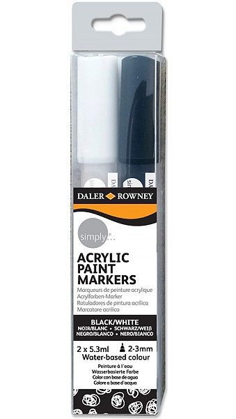 Daler Rowney - Simply Acrylic Paint Markers - 2mm - Pack of 2 - Black & White