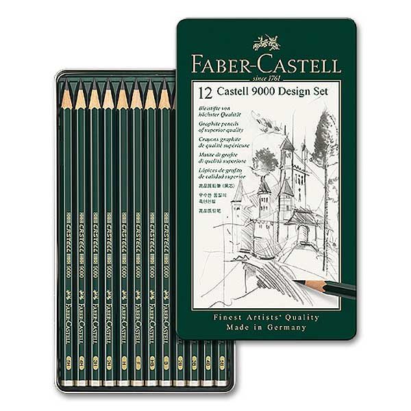 Boite Metal 12 Crayon Graphite 9000 DESIGN SET - Faber Castell