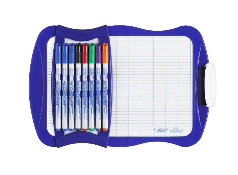 BIC Velleda Ardoise Ecolier Effaçable à Sec avec 8 Feutres Effaçable + Effacette - Bleu