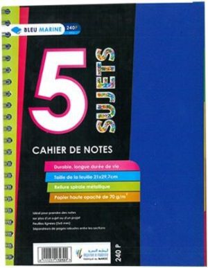 Cahier spirale 5SUJET 240P A4 Bleu marine