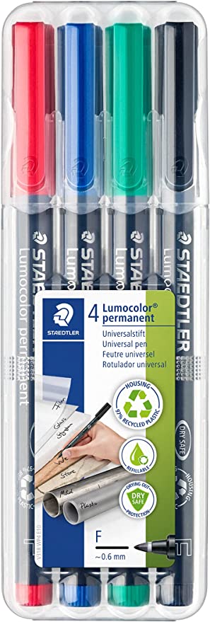 Staedtler Lumocolor Stylos universels permanents, pointe fine, assortis, 4 par paquet