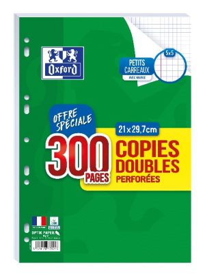 Oxford – 300 copies doubles A4 – petits carreaux – perforées