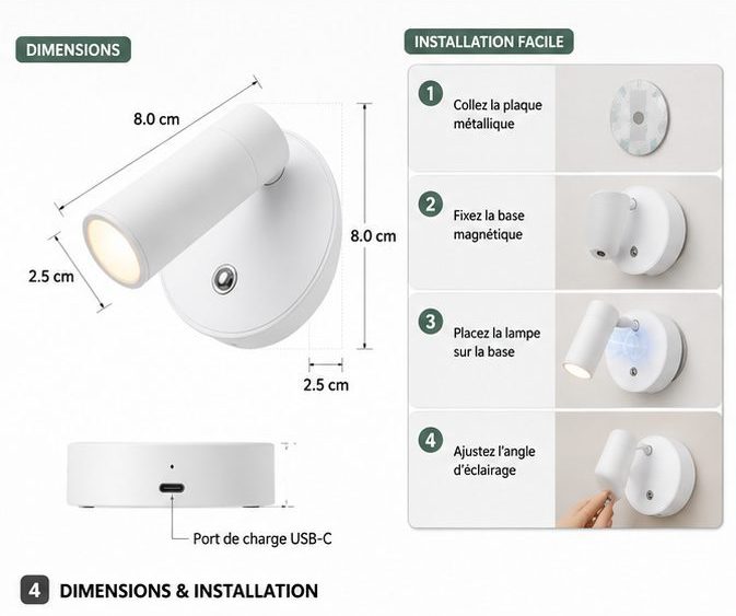 Lampe murale LED rechargeable - مصباح حائطي قابل للتوجيه – Image 3