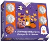 6 citrouilles d&rsquo;Halloween et un panier à décorer. Coffret avec 6 citrouilles en polystyrène, 1 panier à monter, 1 pinceau, de la colle, 6 feuilles de papier à motifs et 1 livret explicatif