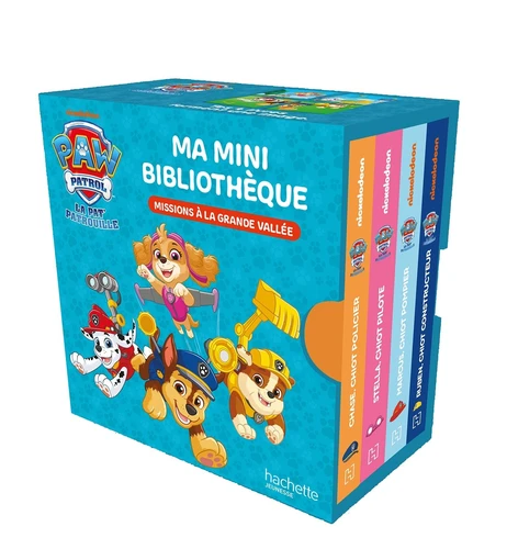 Paw Patrol La Pat' Patrouille Ma mini bibliothèque - Missions à la grande vallée. Coffret en 4 volumes : Ruben, chio construceur ; Stella, chiot pilote ; Marcus, chiot pompier ; Chase, chiot policier