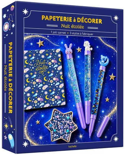 Papeterie à décorer Nuit étoilée - 3 stylos à créer et 1 petit carnet