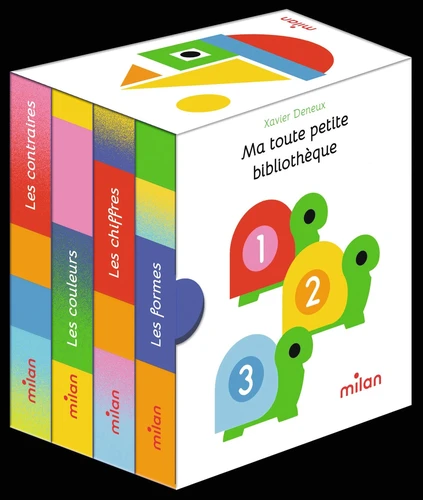 Ma toute petite bibliothèque. Coffret en 4 volumes : Les contraires ; Les couleurs ; Les chiffres ; Les formes