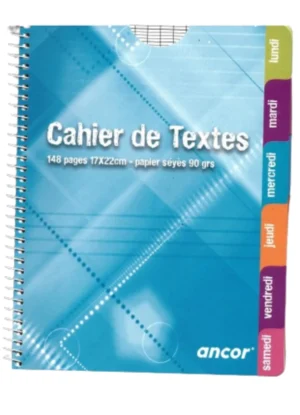 Cahier de texte spirale 148P 90G 17X22 SEYES – ANCOR