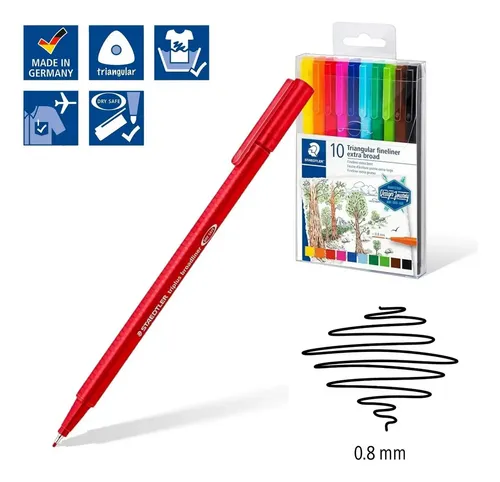 Set de 10 feutres Fineliner pointe large 0.8mm Triangulaire - Staedtler – Image 2