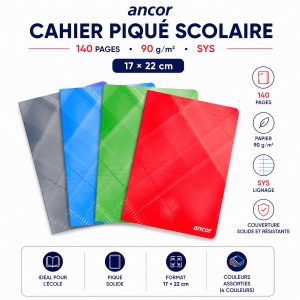 Cahier Piqué 140p Seyes 90g 17×22 ANCOR