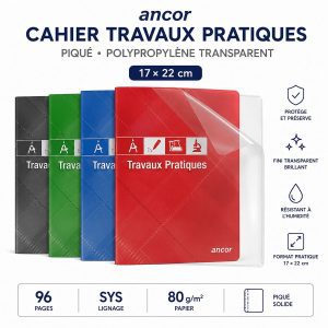 Cahier Travaux Pratique Piqué PP Transp 96P Sys 80g 17x22cm – Ancor