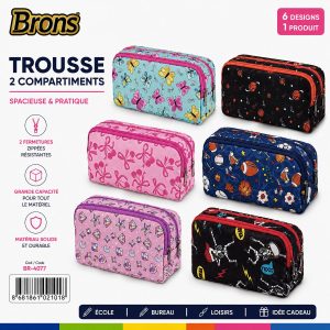 Trousse ecolier 2 fermetures zip.br-4077 BRONS