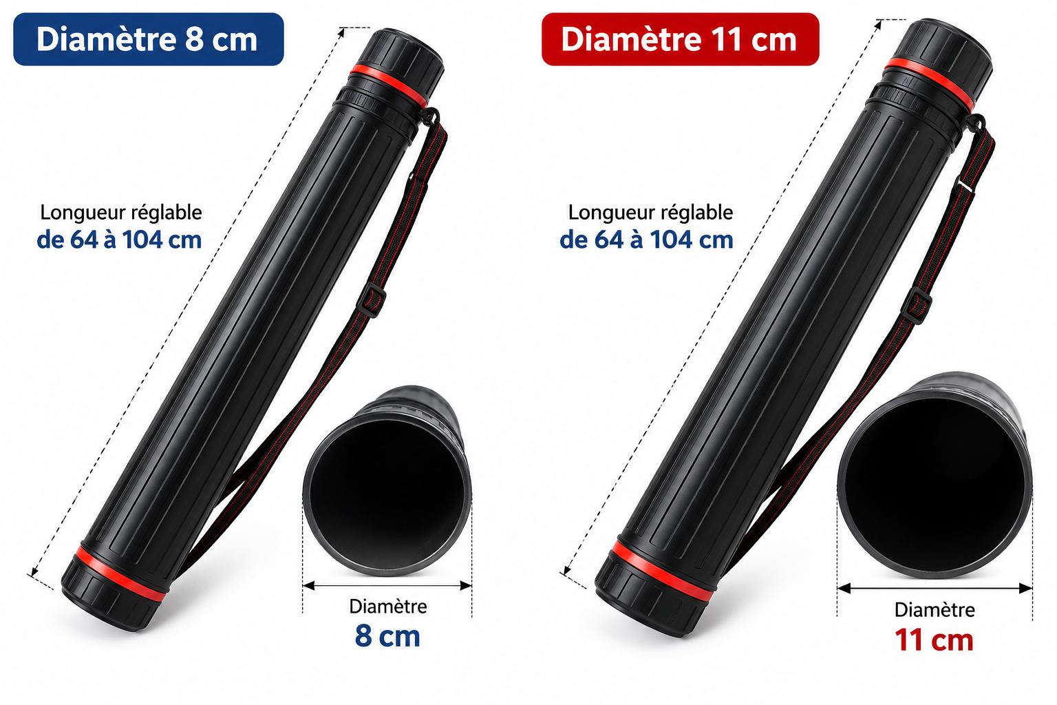 Etui tube rigide télescopique extensible 65 à 104cm porte plan, dessin, toile – Image 4