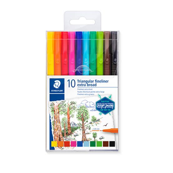 Set de 10 feutres Fineliner pointe large 0.8mm Triangulaire - Staedtler