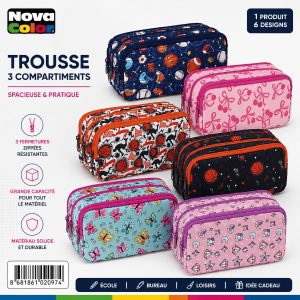 Trousse ecolier 3 fermetures  zip.br-4073 BRONS